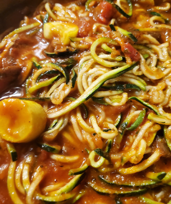 Roasted Veggies in Marinara with Zucchini Noodles